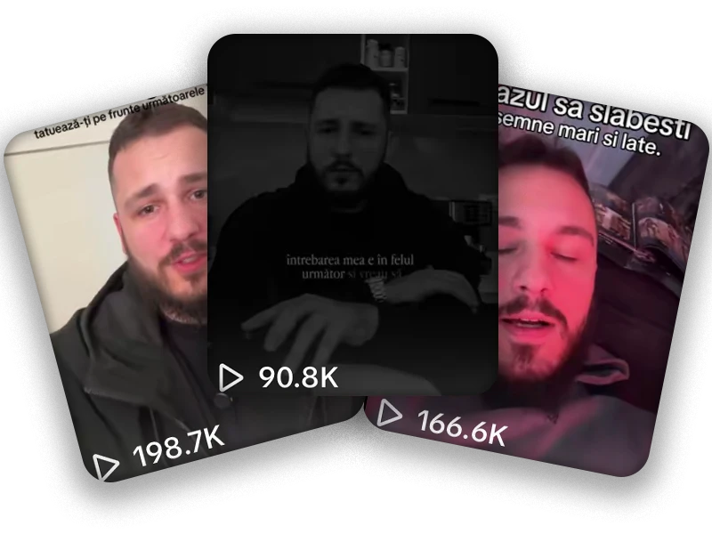Trei clipuri editate de mine, cu 198,7K, 90,8K și 166,6K de vizualizări