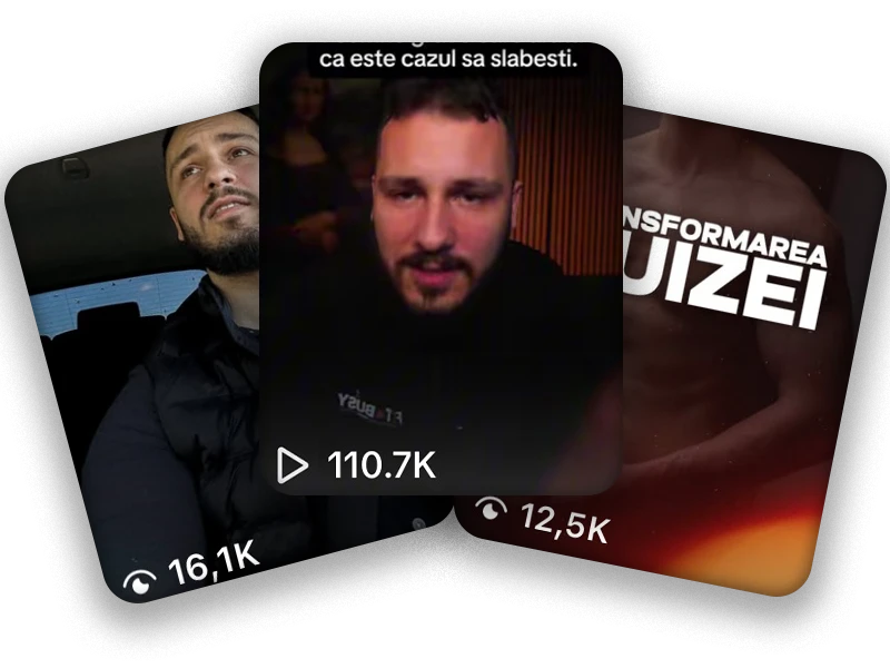 Trei clipuri editate de mine, cu 16,1K, 110,7K și 12,5K de vizualizări