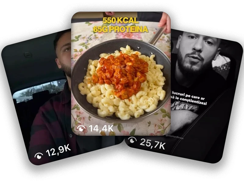 Trei clipuri editate de mine, cu 12,9K, 14,4K și 25,7K de vizualizări