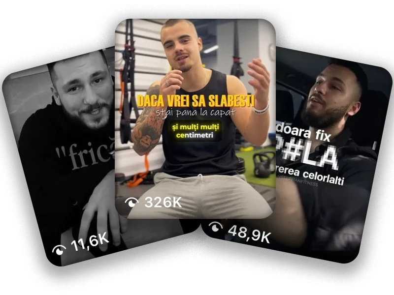 Trei clipuri editate de mine, cu 11,6K, 326K și 48,9K de vizualizări